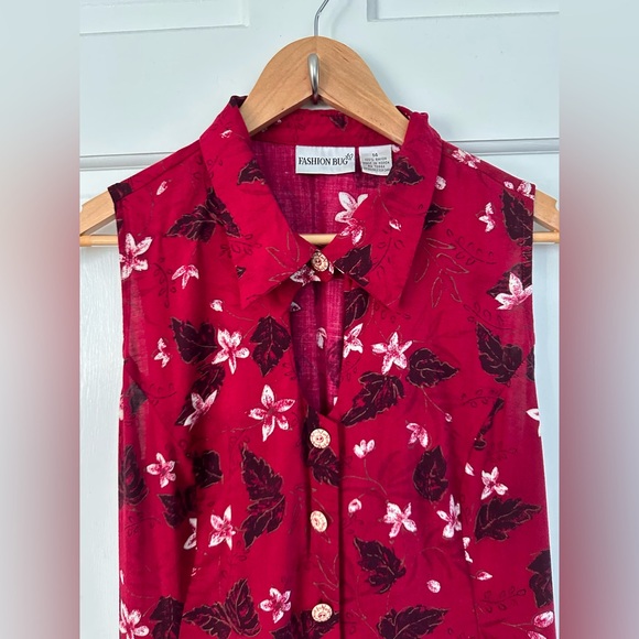 Vintage Fashion Bug Red Floral Dress Sleeveless Button Down Midi Maxi Size 14 - Picture 3 of 16